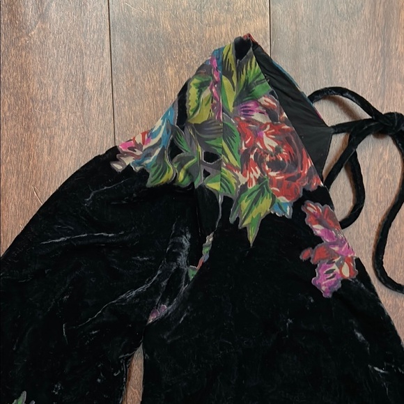 Free People Misha Burnout Black Velvet Mini Dress, Boho Witchy Floral, Size Sm - Picture 6 of 16